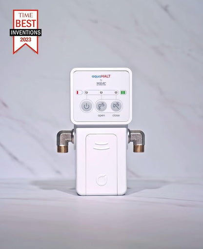 aquaHALT Smart Home Water Toilet Leak Detector Alarm and Automatic Shut Off Valve - Water Sensor Alarm Shut Off Tool - Easy Installation - Battery Operated - Protect Your Home from Water Damage