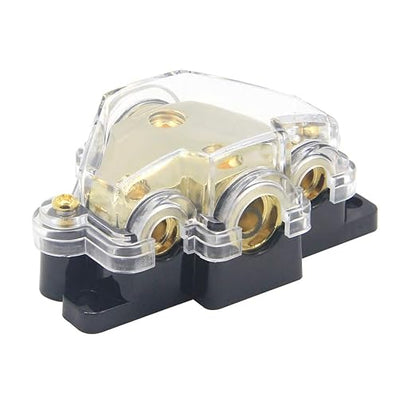 RKURCK 3 Way Power Distribution Block, 0/2/4 AWG Gauge in, 4/8 Gauge Out, Car Audio Stereo Amp Distribution Connecting Block for Audio Splitter (1 in 3 Out)