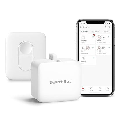 SwitchBot Smart Switch Pusher with Remote - No Wiring, Control with APP, Timer and Bluetooth Remote, Add SwitchBot Hub Mini to Make it Compatible with Alexa, Google Home, IFTTT (White)