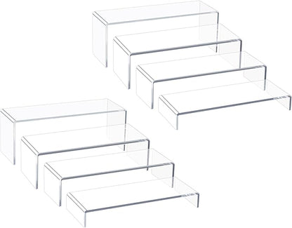 Blaithom Acrylic Display Riser Stand,8Pcs 12'' Length Tier Display Stands, Thickened to 0.2''(5mm) Acrylic Shelf Risers for Perfume Display,Risers for Buffet Table,Cupcake Stand,Pop Figurines,Tumbler,Food