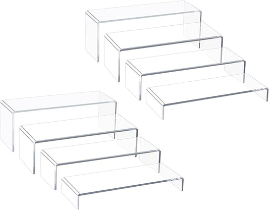 Blaithom Acrylic Display Riser Stand,8Pcs 12'' Length Tier Display Stands, Thickened to 0.2''(5mm) Acrylic Shelf Risers for Perfume Display,Risers for Buffet Table,Cupcake Stand,Pop Figurines,Tumbler,Food