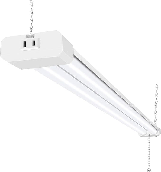 hykolity 1 Pack 4FT Linkable LED Shop Light for Garage, 6500lm, 4FT 60W Utility Light Fixture, 5000K Daylight LED Workbench Light with Plug, Hanging or Surface Mount, White - ETL