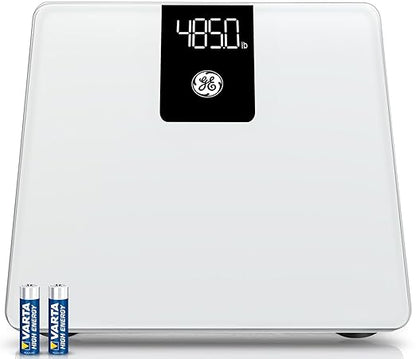 GE Bathroom Scale for Body Weight, Digital Weight Scales 500lb Heavy Duty Measuring Device for People Accurate BMI Weighing Machine with Bluetooth, White