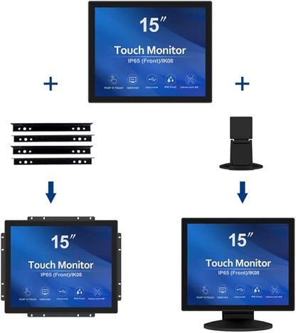 GreenTouch 15 Inch Open-Frame Touchscreen LCD Monitor - Capacitive PCAP -1024x768-5:4-Black…