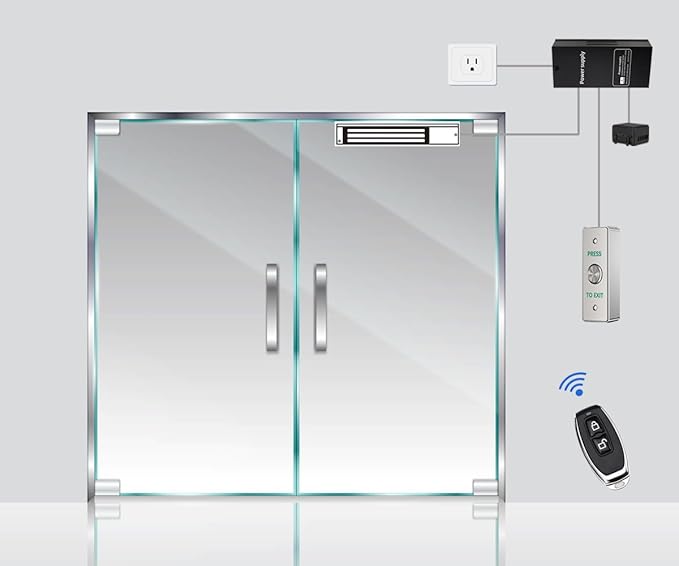 Door Access Control System 1200lbs Magnetic Lock Kit with ZL Bracket 4 Remote Controls Stainless Steel Exit Button