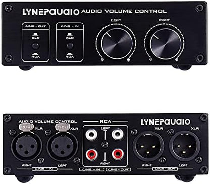 HXBER Passive Audio Volume Controller with Fully-Balanced & Single-Ended Mode XLR & RCA Interface for Home Stereo System Pre-Amplifier Speaker, Black