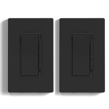 ELEGRP Dimmer Light Switch for 300W Dimmable LED/CFL Lights and 600W INC/HAL Bulbs, Single Pole/3-Way LED Slide Dimmer Light Switch, Wall Plate Included, UL Listed, 2 Pack, Matte Black