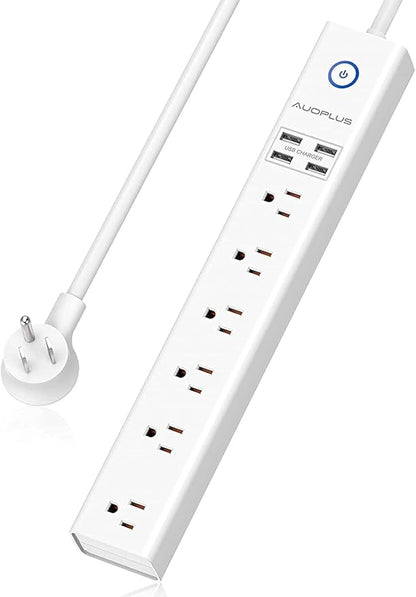 15 Ft Power Strip Surge Protector, 6 Outlets and 4 USB Ports, Flat Plug Power Strips Long Extension Cord with Overload Protection, Wall Mount for Home, Office, Dorm, ETL Listed