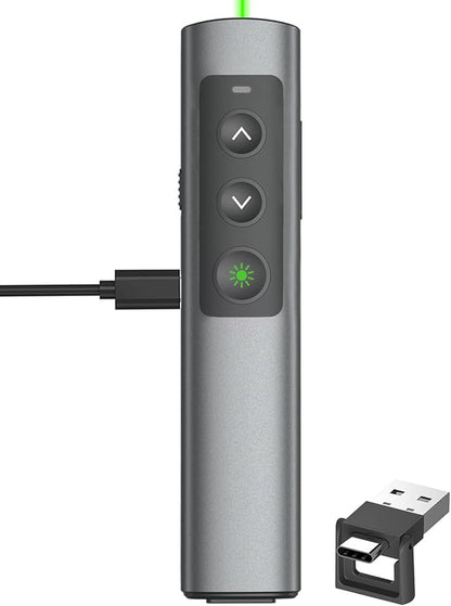 Rechargeable Green Laser Pointer Presentation Clicker for Laptop PowerPoint, USB-A USB-C Wireless Presenter Remote Power Point Clicker for Computer/Mac/PPT/Slideshow/Google Slide Advancer