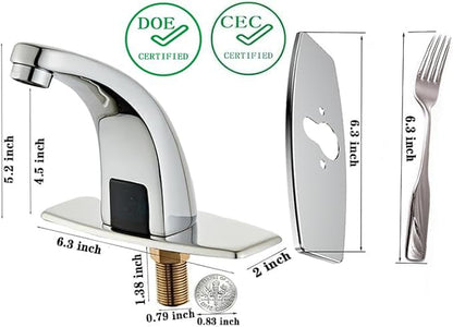 Halo Sanitary Updated H59 Brass Touchless Sensor Faucet for Office, Factory & Commercial with Deck Plate, Chrome Auto Bathroom Sink