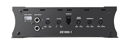 Car Audio Amplifier ZE1000.1 2000W Monoblock Class D MOSFET Subwoofer Audio, 1-4 Ohm Stable, Low Pass Crossover, Mosfet Power Supply, Stereo