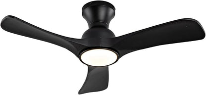 Gaizw 36 Inch Black Ceiling Fans with Lights, Flush Mount Ceiling Fan with Light, Modern Smart Wood Fan Light, 6-Speed Remote Control, Quiet Reversible Motor, Fans for Bedroom Study Room and Garage