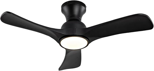 Gaizw 36 Inch Black Ceiling Fans with Lights, Flush Mount Ceiling Fan with Light, Modern Smart Wood Fan Light, 6-Speed Remote Control, Quiet Reversible Motor, Fans for Bedroom Study Room and Garage
