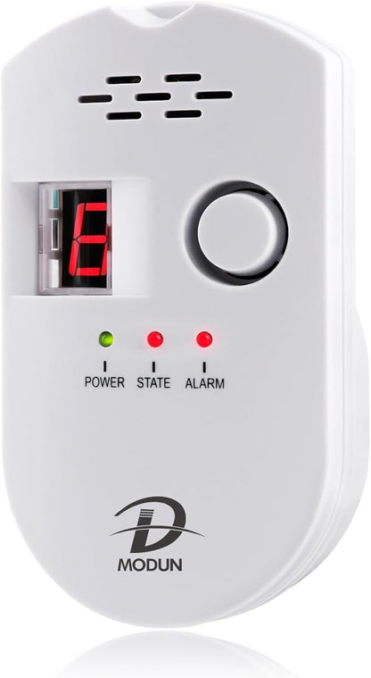 D MODUN Gas Detector, Natural Gas/LPG/City Coal Gas Leak Detector, Plug-in Sensor Gas Monitor with Sound Alarm and LED Display, Methane Propane Butane Combustible Gas Alarm for Kitchen RV Garage-White