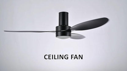 SMAAIR Ceiling Fan with Light and Remote Control 52 Inch, Flush Mount Ceiling Fans with Lights, Reversible, Noiseless DC Motors, Dimmable, Indoor Ceiling Fan for Bedroom, Living Room, Black