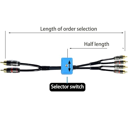 15ft Sound Channel swicher 2 Male to 4 Male RCA Switch Selector 2 Input 1 Output R/L Stereo Audio 1 in 2 Out Stereo Audio Splitter with Mute Button No External Power Required CD Speaker DVD Playe