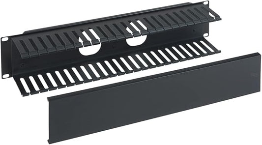 ICC 2U Finger Duct Cable Manager Panel with Cover, Plastic with Metal Back Frame, 3" Depth, Horizontal Cable Management, Rackmount for 19” Network Racks, Black, Single Pack