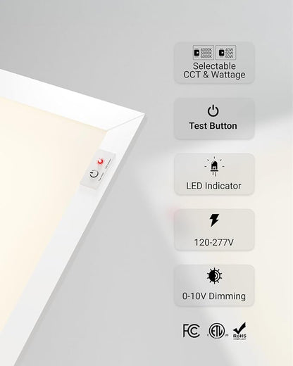 Sunco 12 Pack 2x4 LED Flat Panel Light Drop Ceiling Office Fixture with Emergency Battery Backup, 90 Minute Duration, 7760 LM, Selectable Features, 40/50/60W, 4000/5000/6000K, Dimmable (0-10V) ETL.