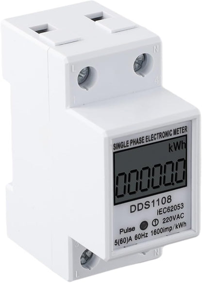 Digital Energy Meter LCD Display 50A 60A Single Phase Power Monitor Electric Consumption Meter with Backlight LED Pulse Indicator for Industrial Commercial Use(Without backlight)