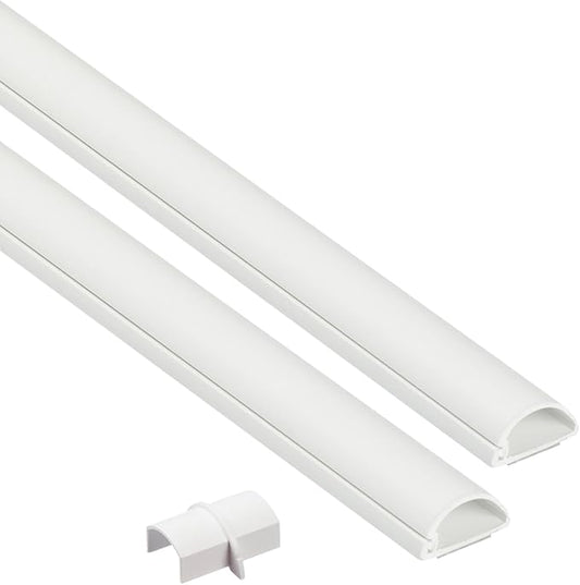 D-Line 31.4in TV Cord Hider, Patented Half Round Cable Cover, Hide Wall Mount TV Wires, Hinged One-Piece Cable Concealer, Adhesive, Decorative Raceway - 2X 0.78in W x 0.39in H x 15.7in L - White
