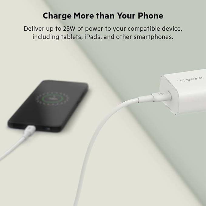Belkin USB C Charger Block 25W - Power Delivery PPS Super Fast Charging - Apple iPhone 16 Series, Samsung Galaxy S25, iPad, AirPods, Nintendo Switch 2 & More