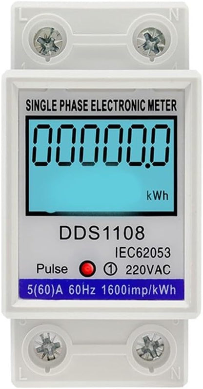 Digital Energy Meter LCD Display 50A 60A Single Phase Power Monitor Electric Consumption Meter with Backlight LED Pulse Indicator for Industrial Commercial Use(With backlight)