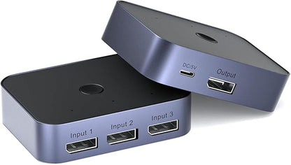 Y.D.F 8K@60Hz DisplayPort Switcher 3 in 1 Out DP1.4 32.4Gbps Data Transfer Switcher Box Aluminum Support 4K@120Hz HDR 3D Compatible with PC/Monitor/Laptop/UHD TV/Discrete Graphics Card