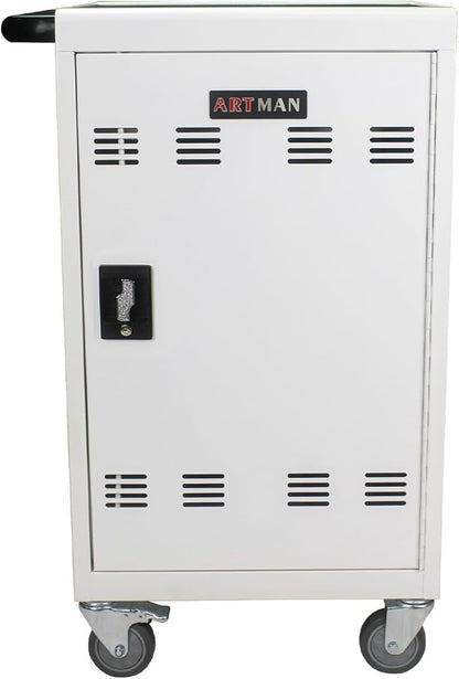 32-Bay Mobile Charging Cart with Keyed Lock, Steel Laptop & Tablet Charging Cabinet with Cable Management, Rolling Power Station for Classroom, Office, School, Library