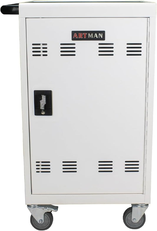 32-Bay Mobile Charging Cart with Keyed Lock, Steel Laptop & Tablet Charging Cabinet with Cable Management, Rolling Power Station for Classroom, Office, School, Library