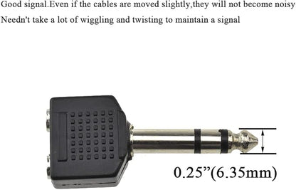 HAHIYO 3.25 M-2x6.35 F-TRS Stereo Plug Interconnect Audio One Male 6.35mm(1/4 inch) and Two Females 3.25mm(1/8Inch) Adapter Splitter Good Signal Sound Snap Tight Not Wobble for Guitar Black 2pcs
