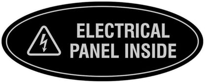 Signs ByLITA Oval Electrical Panel Inside Sign (Black/Silver) - Large 2 Pack