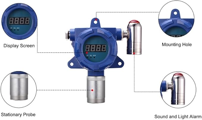 ATO Fixed Carbon Monoxide Gas Detector, 4-20mA Signal Output, CO Gas Leak Detector 0 to 100/500/1000 ppm, with Sound and Light Alarm (0-2000ppm, Relay Output:1NO+1NC)