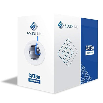 SolidLink CAT5e Ethernet Cable 1000ft – 24AWG Solid CCA UTP Unshielded CAT 5e, High Speed Lan Network, RJ45 Cable, Easy Pull Box Ethernet Cord (Blue)