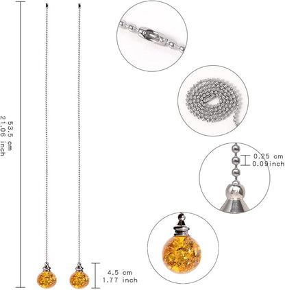 Amber Pull Crystal Glass Ice Cracked Ball Pull Chain for Ceiling Fan Light Decoration - 50cm Extension Chain