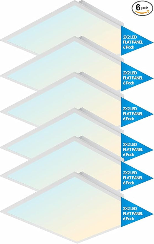 2x2 LED Light Flat Panel, 20/25/30/35/40W, 5 Color Temps 3K/3.5K/4K/5K/6.5K, Dimmable Recessed Drop Ceiling Lights, 2500-5000 Lumens, Lay in Fixture for Office, 120-277V, ETL DLC (6, Pack)