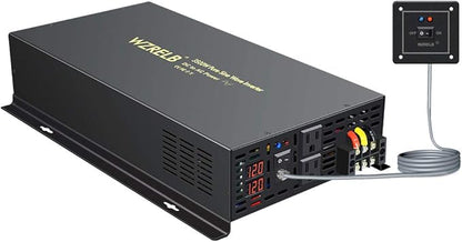 WZRELB 3500W 12VDC 120VAC Pure Sine Wave Power Inverter, 2 AC Outlets, Wired Remote Control, RV (RBP-350012WR)