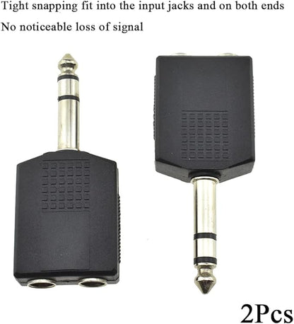 HAHIYO 6.35 M-2x6.35 F-TRS Stereo Plug Interconnect Audio One Male 6.35mm(1/4 inch) and Two Females 6.35mm(1/4Inch) Adapter Splitter Good Signal Sound Snap Tight Not Wobble for Guitar Black 2pcs