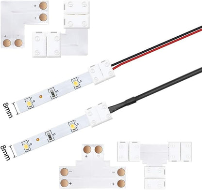 LightingWill 2 Pin LED Strip Light Connector Kit, 8mm Solderless Adapter Connectors, LED Strip Accessories Set for 8mm Wide 3528 2835 Single Color Flex LED Strips, 24 Pack