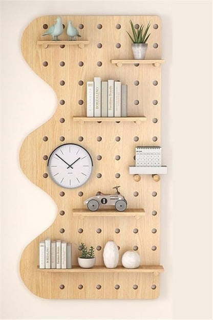 White Wooden Wall Organizer for Home & Office - Versatile Hanging Storage Display Panel Kit for Entryway, Kitchen, Craft Room - 15.7"x47.2" Perforated Design