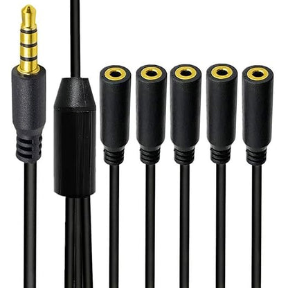 MysRuida 1.6ft 1/8” 3.5mm TRRS Extension Stereo Audio Cable, 1 Male to 5 Female Splitter Aux Cord, 4 Pole Jack Headphone MIC Extender for Smart Phones, MP3, Laptops, Don’t Support MIC of IOS Headphone