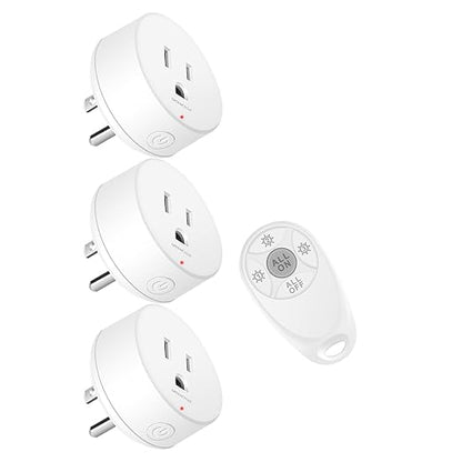 Remote Control Outlet,Greencycle Remote Light Switch and 3 Plugs,Wireless Light Switch,500ft Range,No Wiring Needed,15A/1500W for Household Appliances,FCC Certified,White