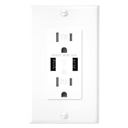 EverElectrix 10 Pack 4.8A Wall Outlet with USB Ports 15Amp Duplex USB Wall Outlets Tamper Resistant Outlet Charger, UL Listed, Electrical Outlet with Dual Port, White Outlets Receptacles