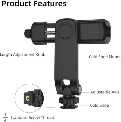 Flexible Phone Tripod Mount Adapter, Universal Smartphone Mount Adapter, Camera Cold/Hot Shoe Phone Tripod Holder for iPhone 17/16/15/14, Samsung Pixel Canon Nikon DSLR and More Cameras