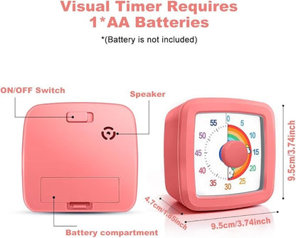 MEPHILIMIA Visual Timer for Children, 60 Minute Countdown for Classroom, Office, Kitchen, Desk, Kids Time Mana Gement Tools with Quiet Operation, Pomodoro Timer Rainbow Pattern