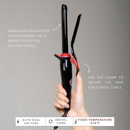 TAIFF Curves Professional Black Titanium Curling Iron – High-Performance Hair Curler & Rizadora para Cabello with Dual Voltage | Fixed Temperature 410°F | 3/4”