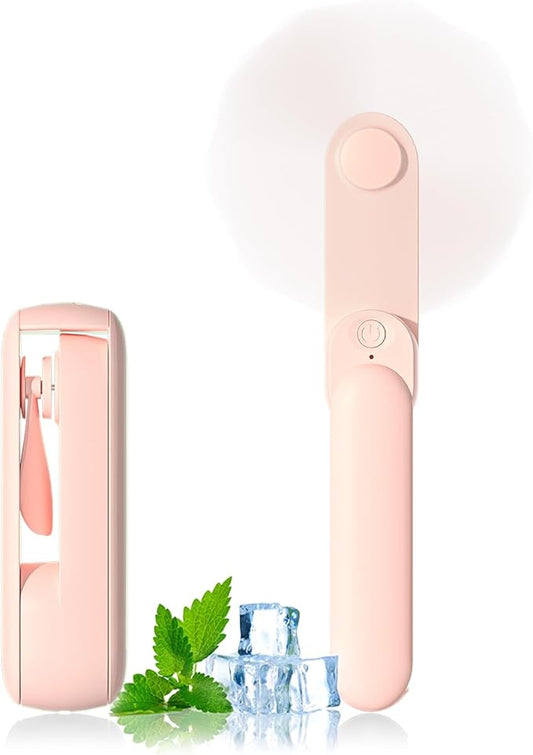 Lerat Portable Handheld Fan, 2 IN 1 Mini Hand Fan, Battery Operated [8-15 Working Hours], USB Rechargeable Personal Foldable Fan for Indoor, Small Pocket Fans Travel Essentials for Outdoor (Pink)