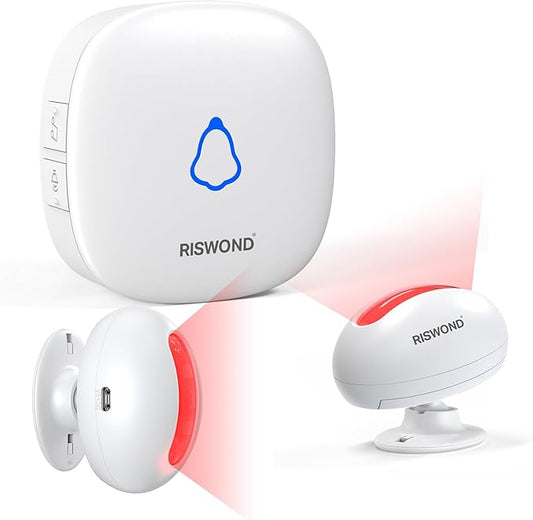 Wireless Motion Sensor Door Chime: Indoor Motion Detector Alarm Business Entry Doorbell Store Entrance Alert Bell Buzzer (1000Ft Range, 32 Tunes, 5 Level Volume) 2 Sensors 1 Receiver
