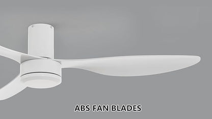 SMAAIR 52 Inch Ceiling Fan No Light with Remote, Flush Mount Modern Ceiling Fan without Lights, Quiet DC Motor, 10 Speed Adjustable, Indoor 3 Blade Ceiling Fan for Indoor Bedroom Living Room, White