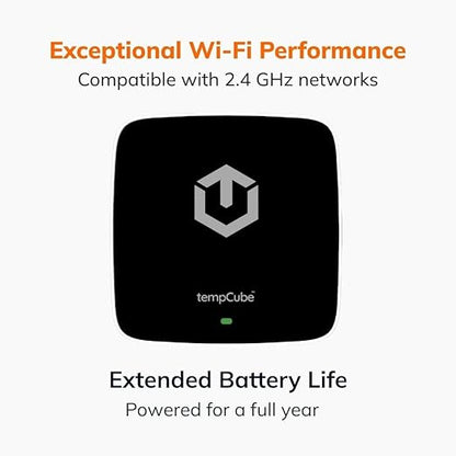 tempCube Pack of 2 WiFi Temperature & Humidity Sensor | Connects 2.4 GHz – Real-Time 24/7 Monitoring | No Subscription | Data Logger | Unlimited Text/Email Alerts | Freezer, Medical & Food Storage
