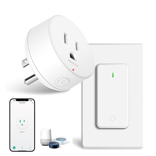 WiFi Smart Outlet Plug with Remote,GreenCycle Electric Smart Plug with Wall Switch,Compatible with Alexa and Google Home via Tuya,15A/1500W，Remote Control from Anywhere,TUV FCC List(2.4G)